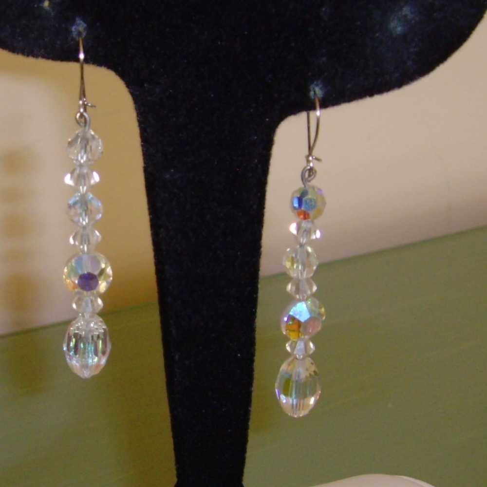 Crystal Bead Dangle Pierced Earrings